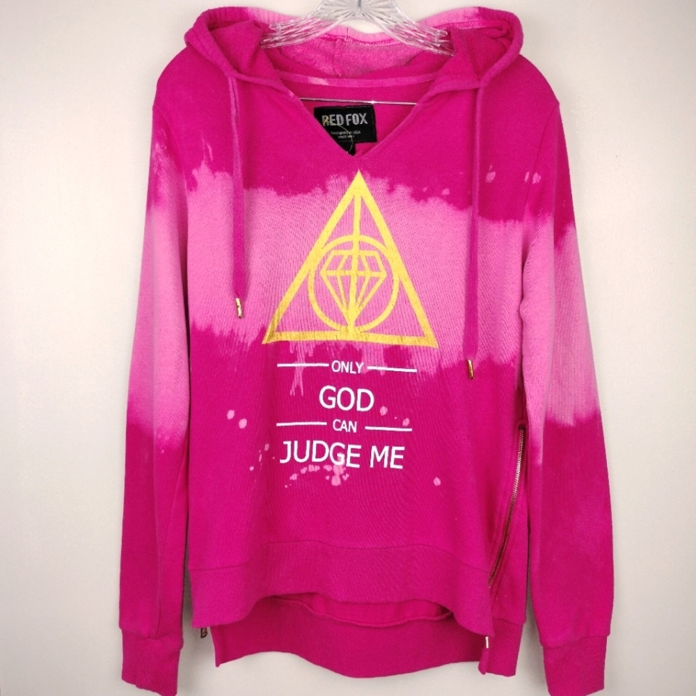 Red Fox Dip Dyed Distressed Barbiecore Only God Can Judge Me Graphic Hoodie Sz.M